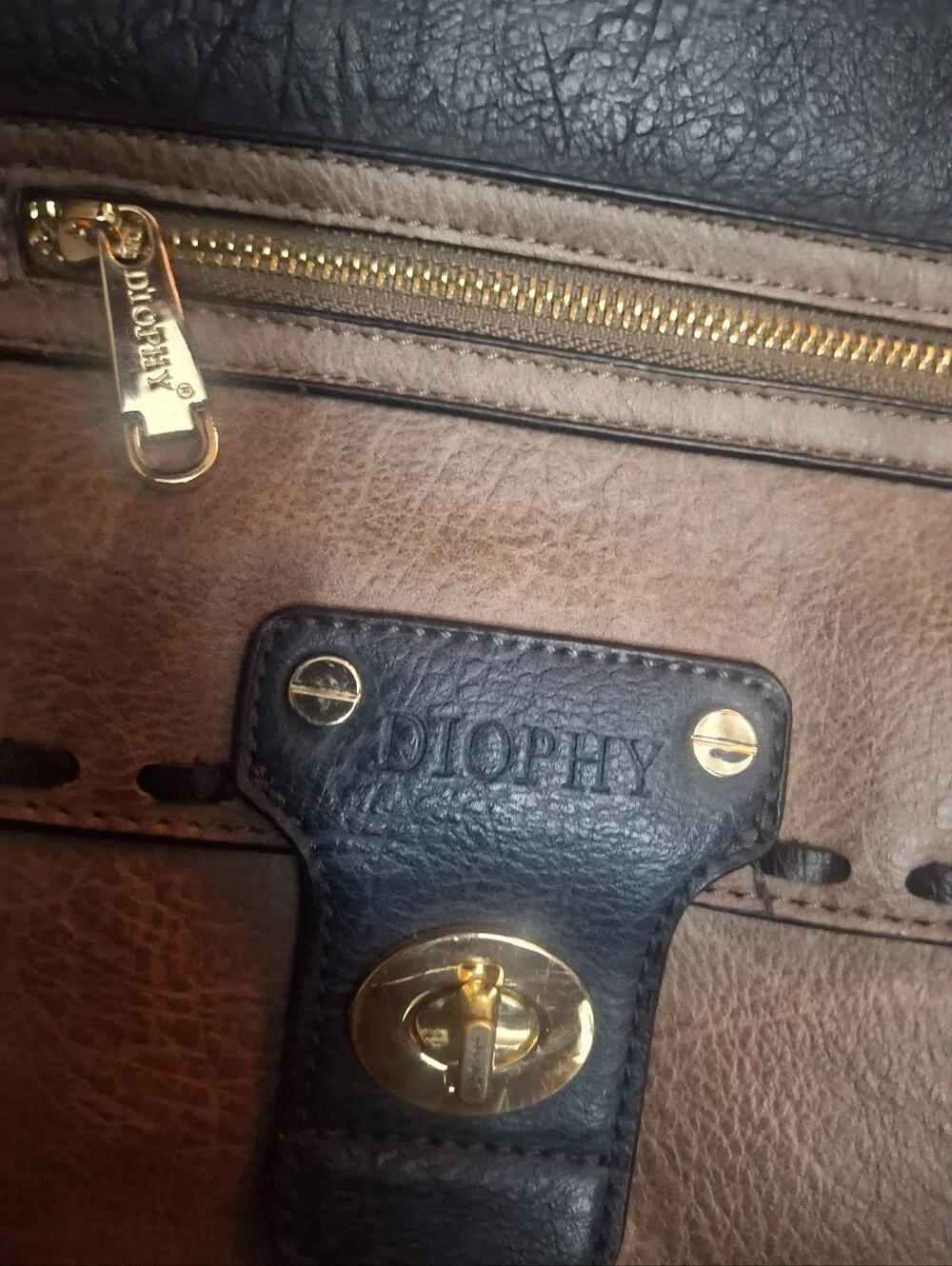 DIOPHY Two-Tone Black and Brown Women's Satchel with Gold Hardware